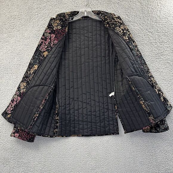 Unbranded Quilted Velour Floral Print Jacket Mandarin Dark Boho Flower Women's S - Picture 2 of 8